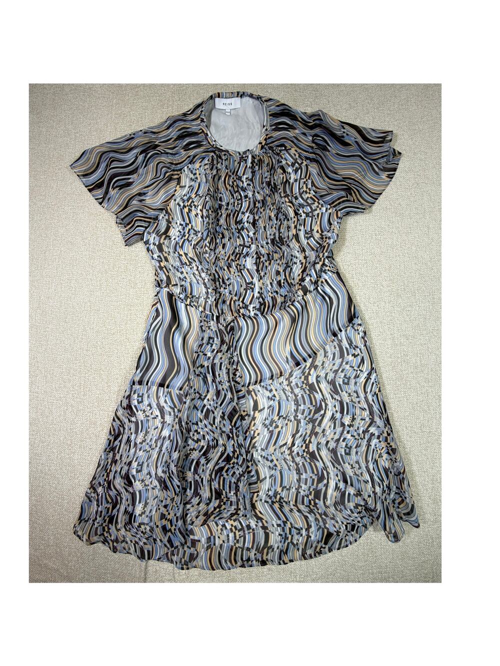 Reiss Women 10 Abstract Print Short Sleeve Lightweight Short Dress Chic